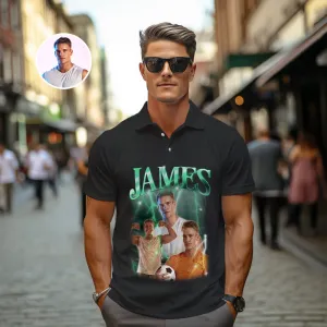 Men's Custom Photo Vintage Polo Shirt Personalized Name Colorful Golf Shirts